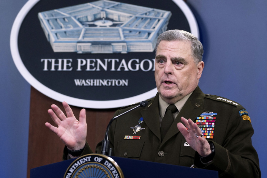 Joint Chiefs Chairman Gen. Mark Milley speaks at a press briefing at the Pentagon, Wednesday, July 21, 2021 in Washington.
