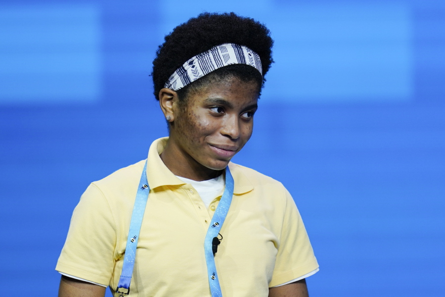 Zaila Avant-garde, 14, from Harvey, Louisiana reacts after correctly spelling a word during the finals of the 2021 Scripps National Spelling Bee at Disney World Thursday, July 8, 2021, in Lake Buena Vista, Fla.