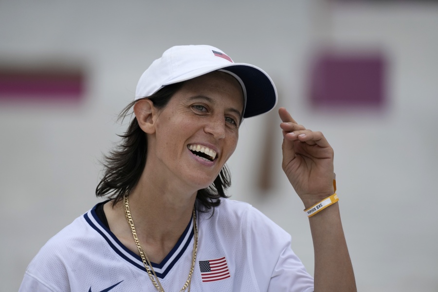 Alexis Sablone of the United States smiles July 26 during the women's street skateboarding finals at the 2020 Summer Olympics in Tokyo. The Tokyo Games are shaping up as a watershed for LGBTQ Olympians.