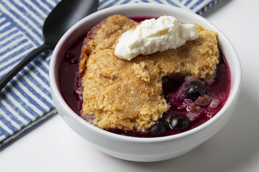 Mixed Berry Cobbler with Mascarpone and Lemon Cream from JeanMarie Brownson, styled by Shannon Kinsella (E.