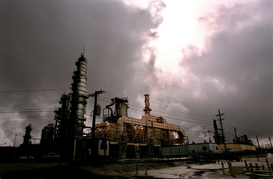 Chevron refinery on a stormy day in El Segundo, Calif.