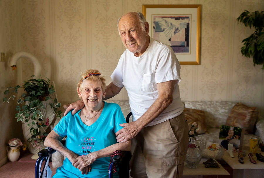 Doris and Arie Kasiarz at their home in Philadelphia. Arie, a Holocaust survivor, got the COVID-19 vaccination with the help of the Jewish Family and Children's Service of Greater Philadelphia. The pair has been married for 62 years.