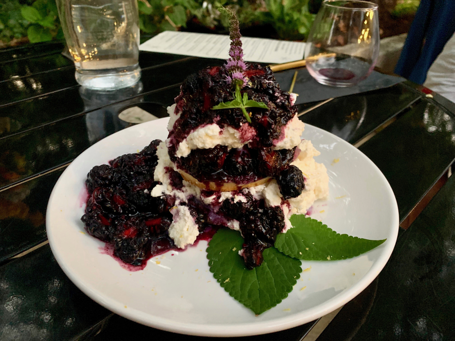 Blackberry shortcake with vanilla whipped cream at Acorn & the Oak.