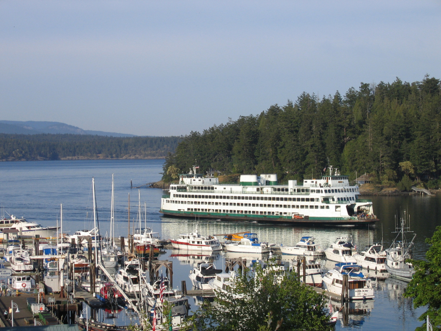 A ferry from Anacortes connects San Juan Island to mainland Washington.