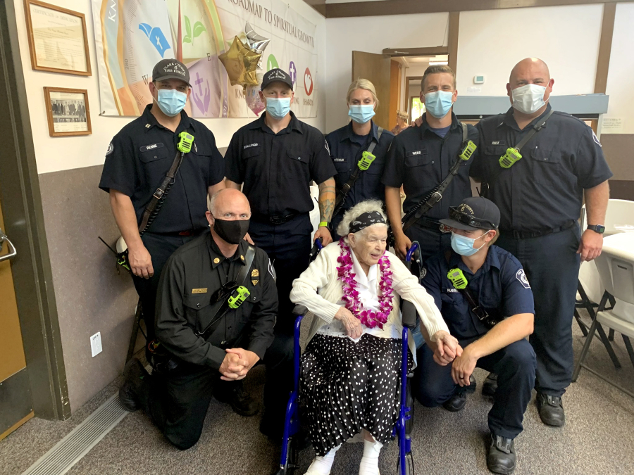 Members of Clark County Fire District 6 joined in on the birthday festivities for Alvera Kelly as she turned 100 years old earlier this month.