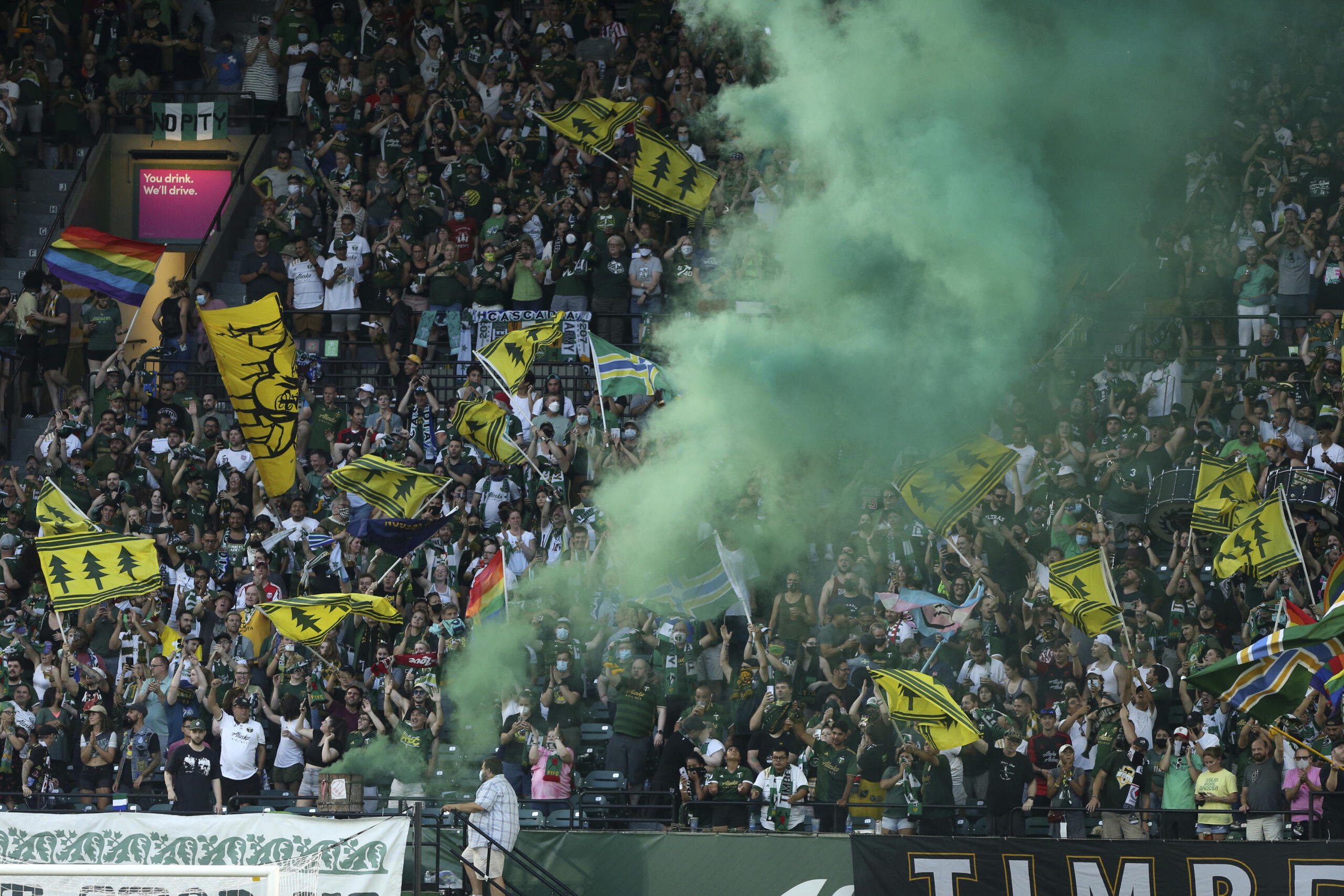 The Portland Timbers face the Seattle Sounders in an MLS match at Providence Park on Sunday, Aug. 15, 2021.