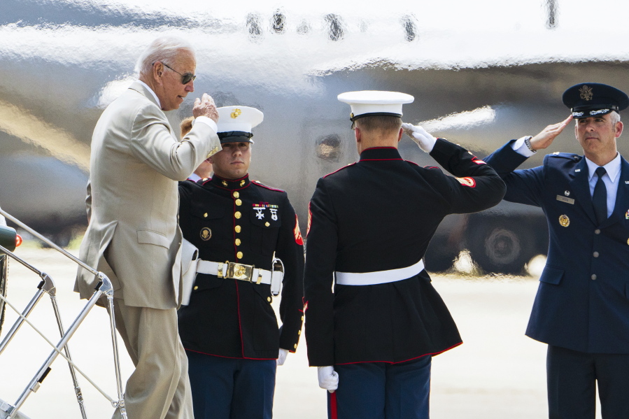 President Joe Biden arrives at Delaware Air National Guard Base in New Castle, Del., Friday, Aug. 6, 2021.
