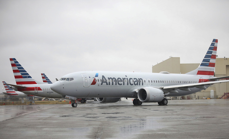 An American Airlines Boeing 737 Max taxis at Tulsa International Airport on its way to Dallas in December.