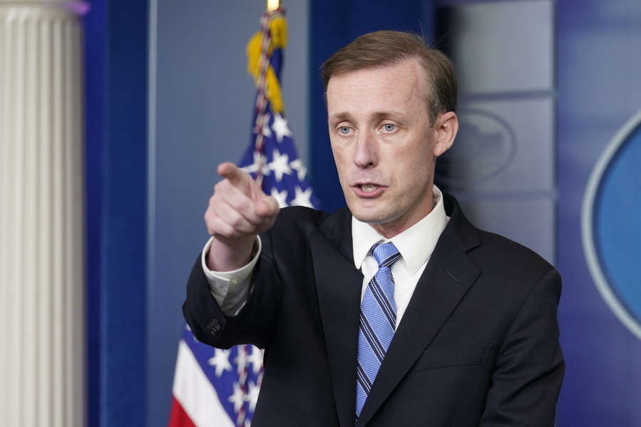 White House national security adviser Jake Sullivan speaks during the daily briefing at the White House in Washington, Monday, Aug. 23, 2021.