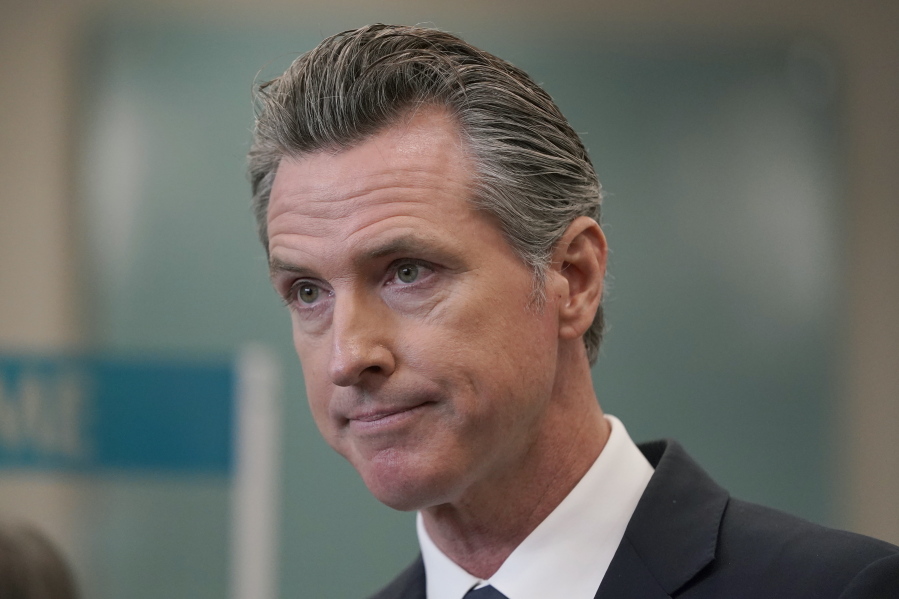 In this July 26, 2021 file photo Gov. Gavin Newsom speaks at a news conference in Oakland, Calif. California could witness a stunning turnabout if voters dump Newsom and elects a Republican to fill his job in a the September recall election.