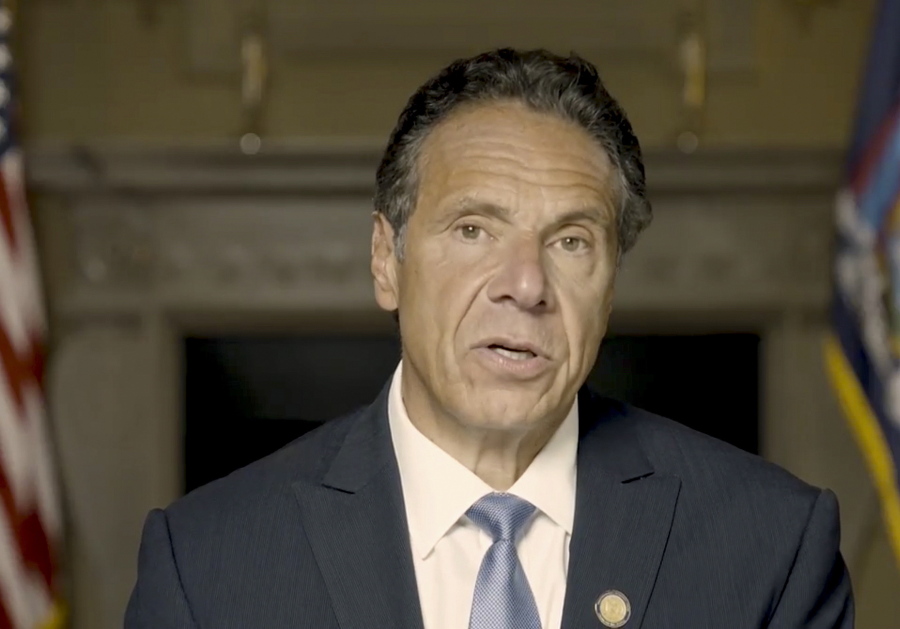 In this image taken video provided by Office of the NY Governor, New York Gov. Andrew Cuomo makes a statement in a pre-recorded video released, Tuesday, Aug. 3, 2021, in New York. An investigation into New York Gov. Andrew Cuomo has found that he sexually harassed multiple current and former state government employees. State Attorney General Letitia James announced Tuesday.