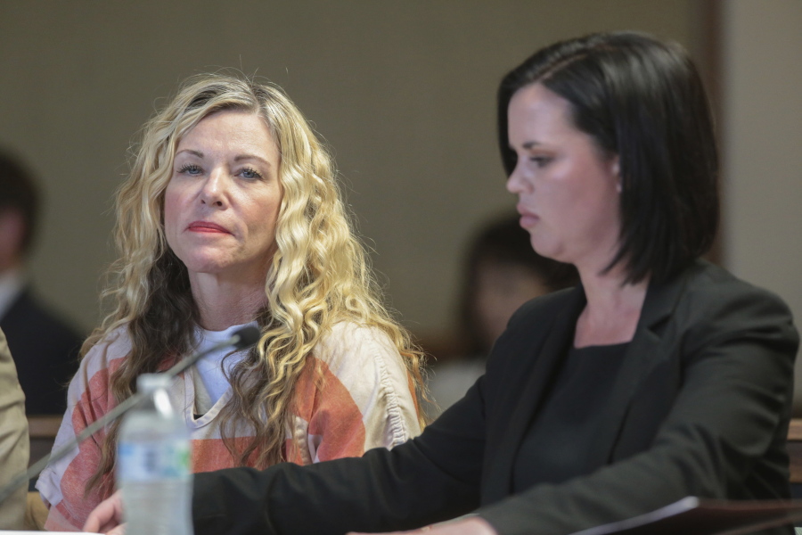 FILE - This March 6, 2020, file photo shows Lori Vallow Daybell, left, during a hearing in Rexburg, Idaho. Prosecutors in Idaho say they will seek the death penalty against Lori and Chad Daybell in connection with the deaths of Lori Daybell's two youngest children and Chad Daybell's previous wife last year. The prosecutors made the announcement in court filings on Thursday, Aug. 5, 2021.