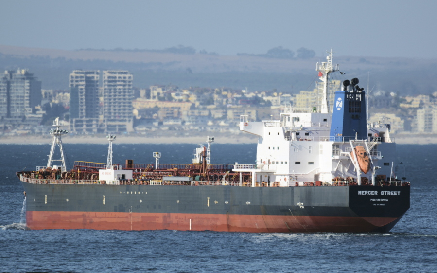 This Jan. 2, 2016 photo shows the Liberian-flagged oil tanker Mercer Street off Cape Town, South Africa. The oil tanker linked to an Israeli billionaire reportedly came under attack off the coast of Oman in the Arabian Sea, authorities said Friday, July 30, 2021, as details about the incident remained few.