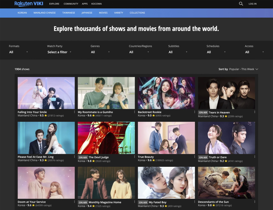 This image released by Ratuken Viki shows the homepage for their video streaming service. South Korean TV shows, often referred to as K-Dramas, are growing in popularity. Some fans are so dedicated they volunteer to translate the shows' subtitles to their native language.