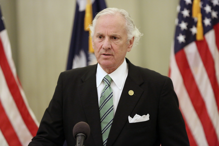 In this Aug. 9, 2021, photo, South Carolina Gov. Henry McMaster talks about the current state of the COVID-19 pandemic at a news conference in Columbia, S.C. The ACLU, representing parents of children with disabilities and disability rights groups, filed a federal lawsuit Tuesday, Aug. 24, 2021 against a South Carolina law that bans school districts from imposing mask mandates, arguing that the ban effectively excludes vulnerable students from public schools. Gov. McMaster has said parents should have the choice of whether or not children should wear masks in schools.