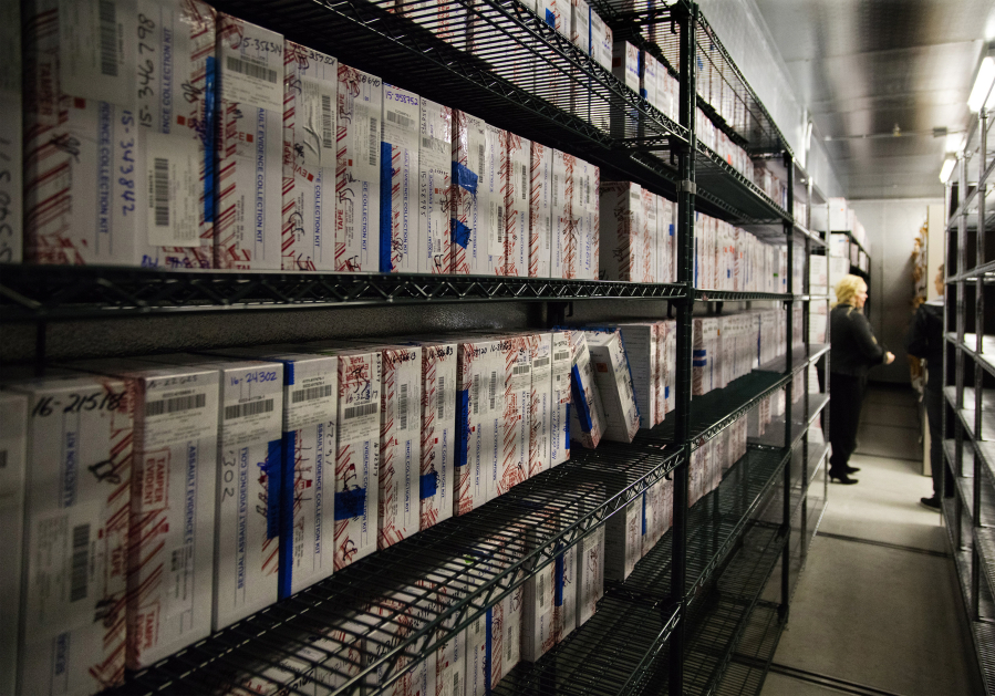 Hundreds of untested rape kits are stored in 2018 at the Seattle Police Department's evidence warehouse.