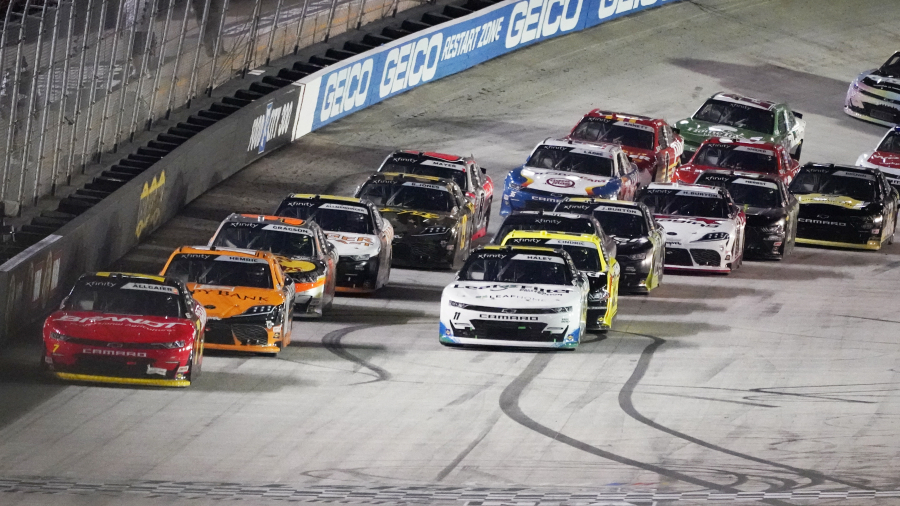 Drivers come down a straightaway during a NASCAR Xfinity Series at Bristol Motor Speedway on Sept. 17, 2021. Those same cars will be coming down the straightaway of Portland International Raceway on June 4, 2022, as the Xfinity Series announced its schedule on Wednesday, Sept. 29, 2021.