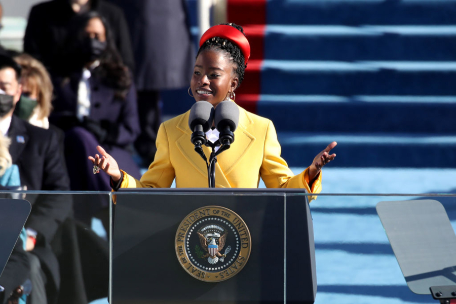 Youth Poet Laureate Amanda Gorman speaks during the inauguration of U.S. President-elect Joe Biden on the West Front of the U.S. Capitol on January 20, 2021 in Washington, DC.
