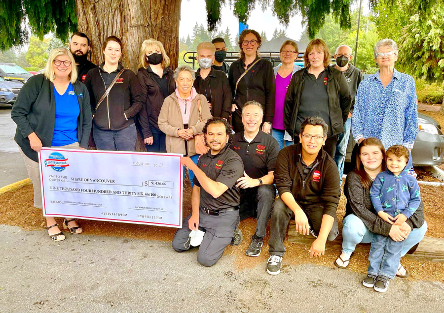 Share Vancouver recently benefitted from a nearly $9,500 donation from Orchards Grocery Outlet benefitting the nonprofit's kids backpack food program.