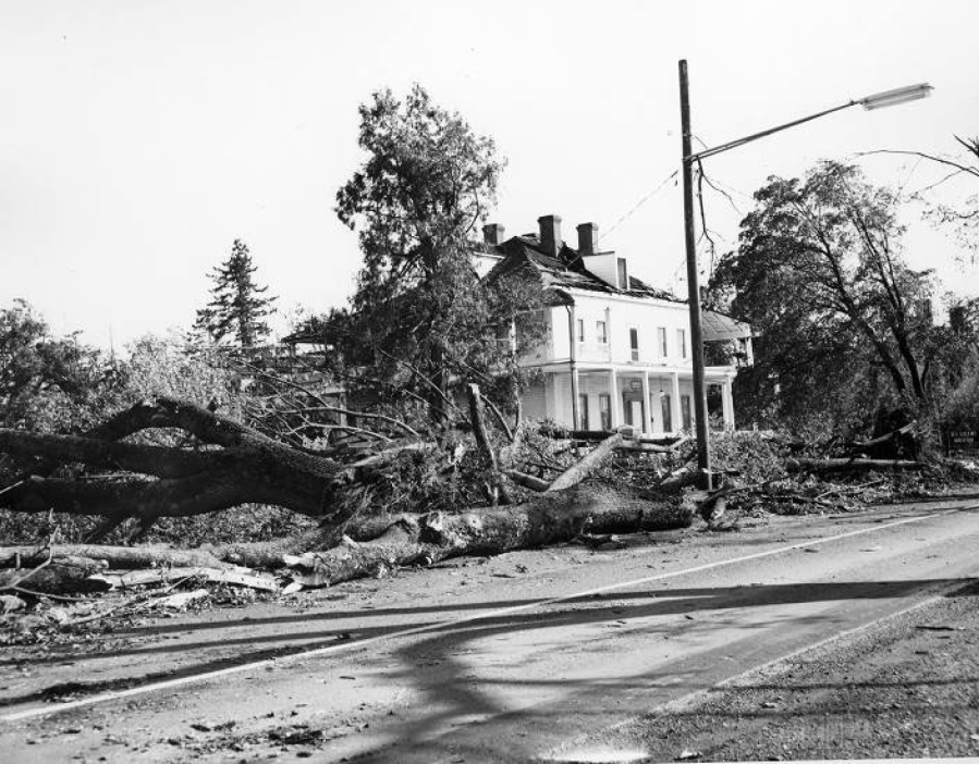 The Grant House Museum lost part of its roof and railing during the Columbus Day Storm (Typhoon Freda), Oct. 12, 1962. Other Vancouver Barracks buildings, including the Marshall House and the Red Cross building were also damaged. At Pearson Air Park, the storm piled planes up like toys.