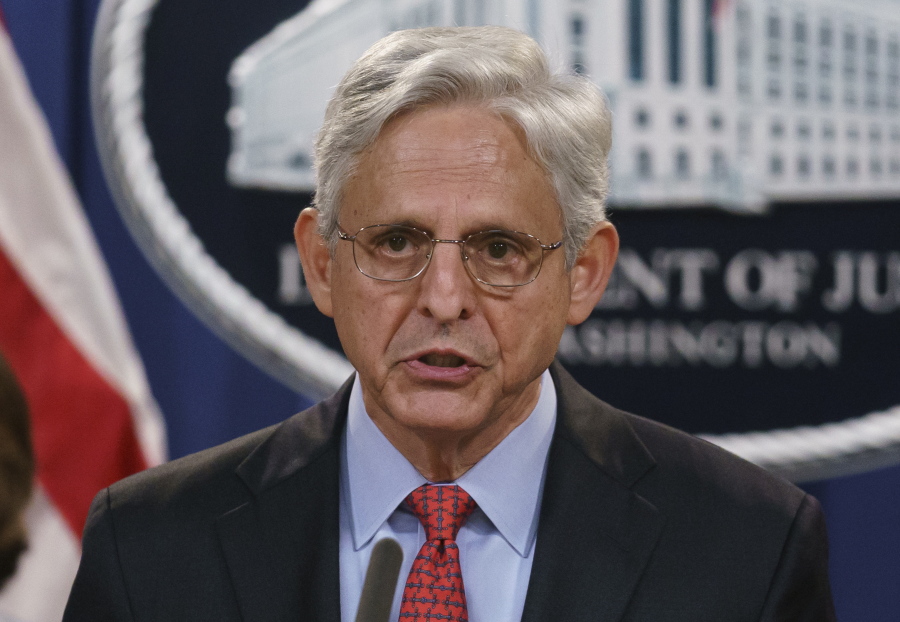 Attorney General Merrick Garland announces a lawsuit to block the enforcement of a new Texas law that bans most abortions, at the Justice Department in Washington, Thursday, Sept. 9, 2021. (AP Photo/J.