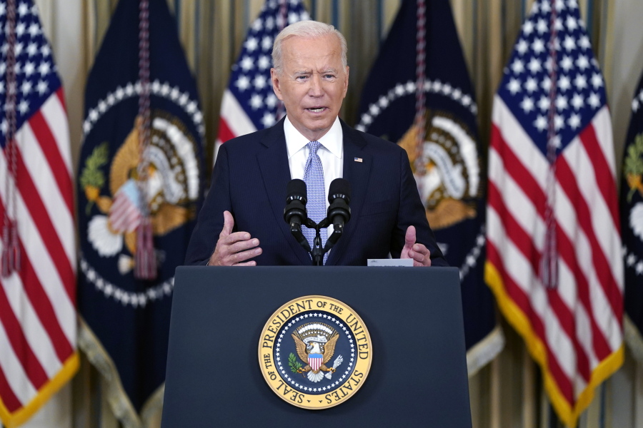 President Joe Biden speaks about the COVID-19 response and vaccinations in the State Dining Room of the White House, Friday, Sept. 24, 2021, in Washington.