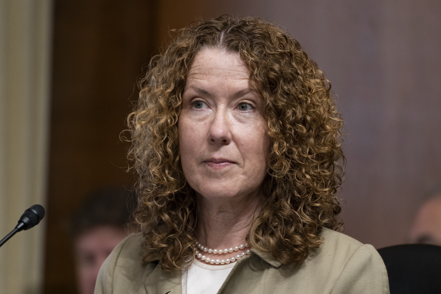 FILE - In this June 8, 2021, file photo, Tracy Stone-Manning listens during a confirmation hearing for her to be the director of the Bureau of Land Management, during a hearing of the Senate Energy and National Resources Committee on Capitol Hill in Washington.