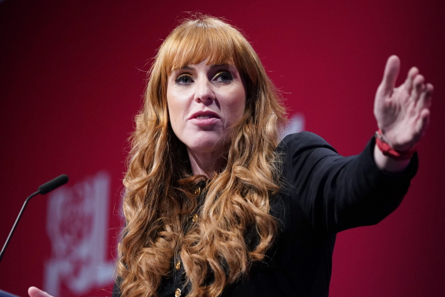 Labour deputy leader Angela Rayner speaks at the Labour Party conference in Brighton, England, Saturday Sept. 25, 2021. The deputy leader of Britain's main opposition party is refusing to apologize for calling the governing Conservatives "scum." Labour Party lawmaker Angela Rayner called members of the government a "bunch of scum -- homophobic, racist, misogynistic" during a reception at the party's annual conference on Saturday.