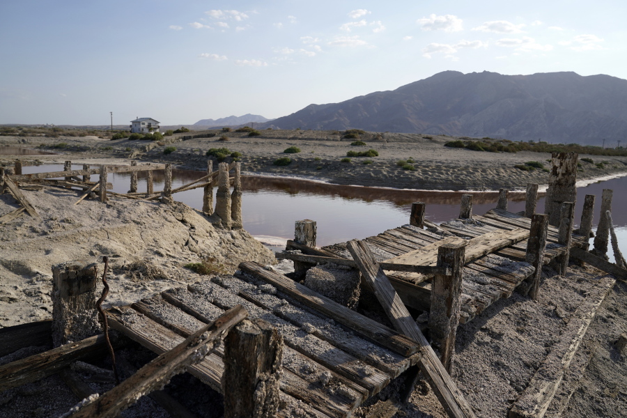 A dried up former boating dock is seen along the Salton Sea on July 14 in Desert Shores, Calif. Demand for electric vehicles has shifted investments into high gear to extract lithium from geothermal wastewater around California's dying Salton Sea.