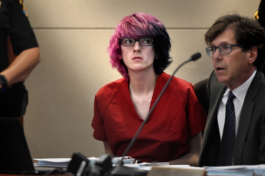 FILE - In this May 15, 2019, file photo, Devon Erickson appears in court at the Douglas County Courthouse in Castle Rock, Colo. Erickson a former high school student convicted of first degree murder and other charges for a 2019 shooting attack inside a suburban Denver high school that killed one student and injured eight others is set to be sentenced to mandatory life in prison without parole on Friday, Sept. 17, 2021.