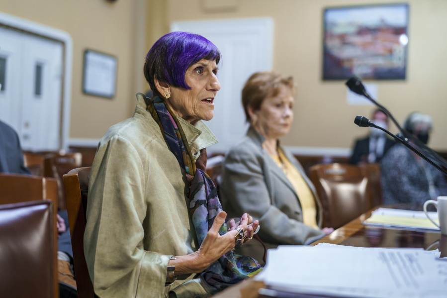 House Appropriations Committee Chair Rosa DeLauro, D-Conn., left, joined by Rep. Kay Granger, R-Texas, appear before the House Rules Committee as they field questions about raising the debt limit, at the Capitol in Washington, Tuesday, Sept. 21, 2021. (AP Photo/J.