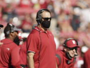 Washington State head coach Nick Rolovich looks on during the first half of an NCAA college football game against Portland State, Saturday, Sept. 11, 2021, in Pullman, Wash.