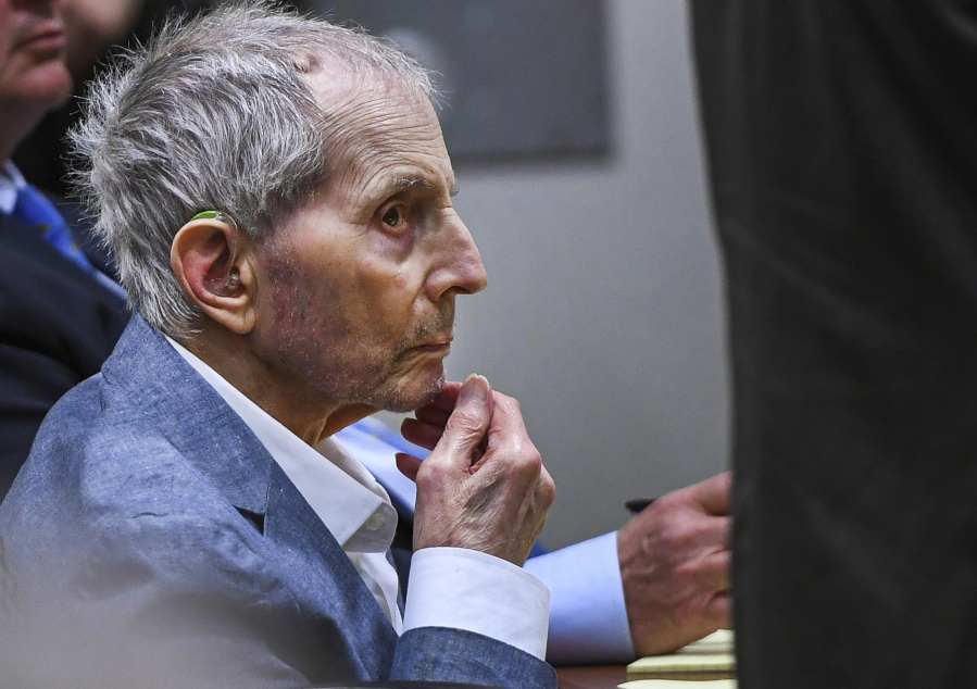 FILE - In this Thursday, March 5, 2020, file photo, Real estate heir Robert Durst sits during his murder trial at the Airport Branch Courthouse in Los Angeles. A Los Angeles jury convicted Robert Durst Friday, Sept. 17, 2021 of murdering his best friend Susan Berman, 20 years ago in a case that took on new life after the New York real estate heir participated in a documentary that connected him to the slaying linked to his wife's 1982 disappearance.