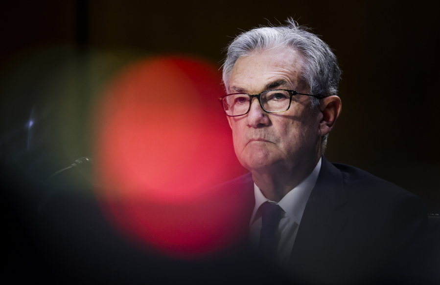 Federal Reserve Chairman Jerome Powell testifies during a Senate Banking, Housing and Urban Affairs Committee hearing on the CARES Act on Capitol Hill, Tuesday, Sept. 28, 2021 in Washington.