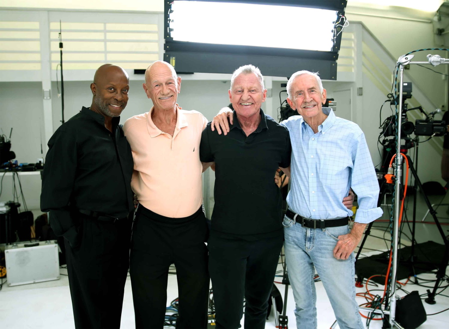 Jessay Martin, 68, from left, Robert Reeves, 78, Michael Peterson, 65, and William Lyons, 77, in Cathedral City, Calif., in November 2020. The four friends, known as the Old Gays, are among a growing number of seniors making names for themselves on social media.