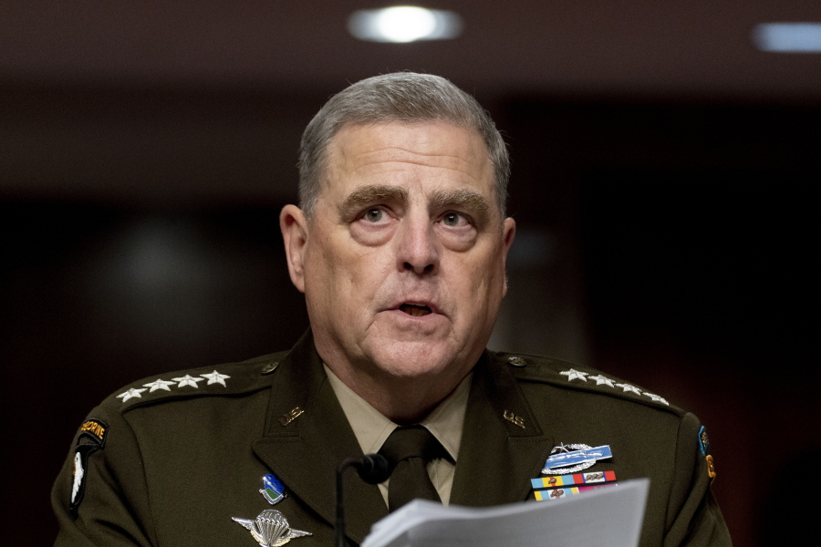 FILE - In this June 10, 2021, file photo Chairman of the Joint Chiefs of Staff Gen. Mark Milley speaks at a Senate Armed Services budget hearing on Capitol Hill in Washington.