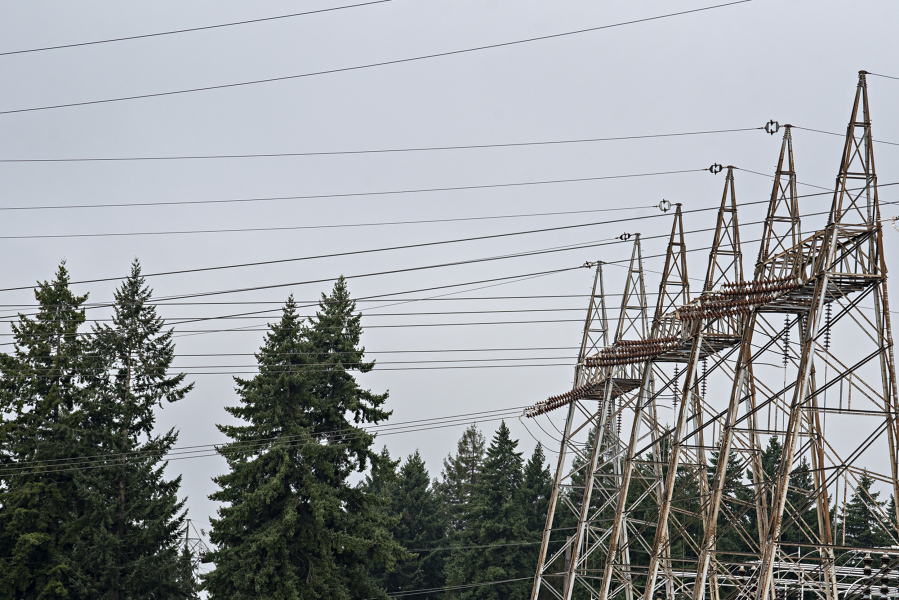 A Bonneville Power Administration substation to the east of Interstate 5 is pictured near Hazel Dell .