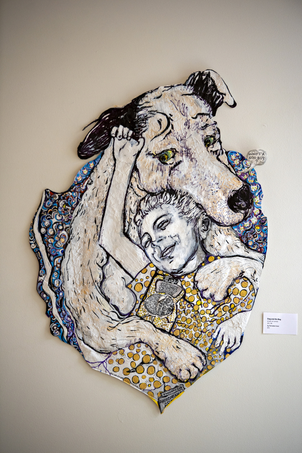 "Dog and His Boy" by artist Parmalee Cover is on display at Art at the CAVE this month as part of the "Pet Project" exhibit, a fundraiser for the Humane Society.