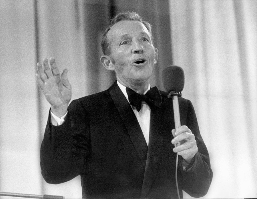 Actor and singer Bing Crosby performs Aug. 30, 1977, at the Momarkedet opening show with his orchestra in Oslo, Norway.