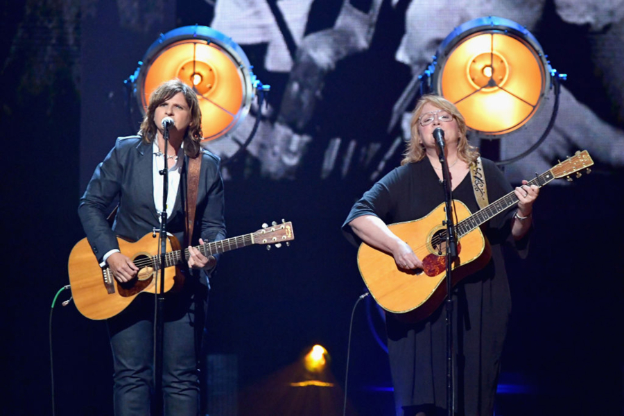 Musicians Amy Ray, left, and Emily Saliers of Indigo Girls perform April 7, 2017, at the 32nd Annual Rock & Roll Hall Of Fame Induction Ceremony at Barclays Center on in New York City.