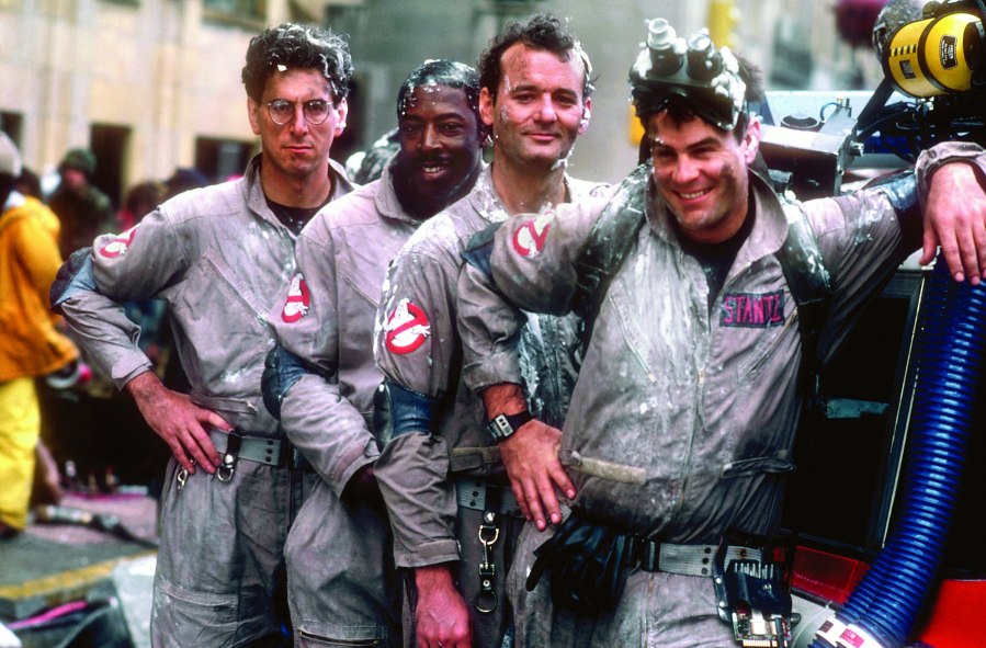 From left, Harold Ramis, Ernie Hudson, Bill Murray and Dan Aykroyd in the film, "Ghostbusters." (Columbia Pictures)