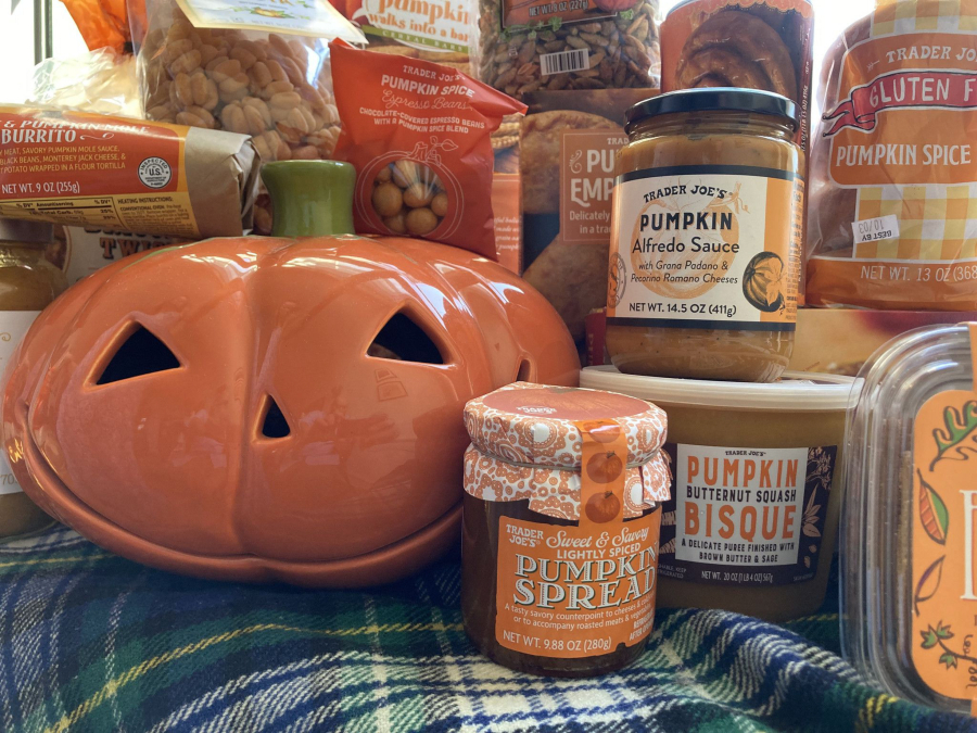 An assortment of pumpkin-flavored foods from Trader Joe's.