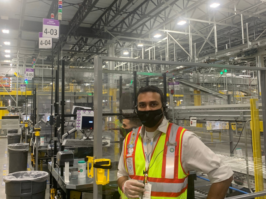 Jairaj Vora is a manager at Amazon's giant facility in Stanton, near Wilmington, Delaware, seen on Sept. 21, 2021. (Joseph N.