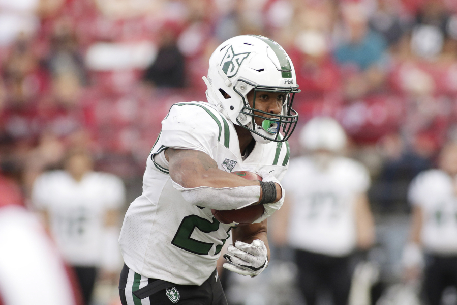 Portland State running back Malik Walker ran for 116 yards and two touchdowns in Portland State?s 42-21 win over Cal Poly on Saturday, Oct. 30, 2021..