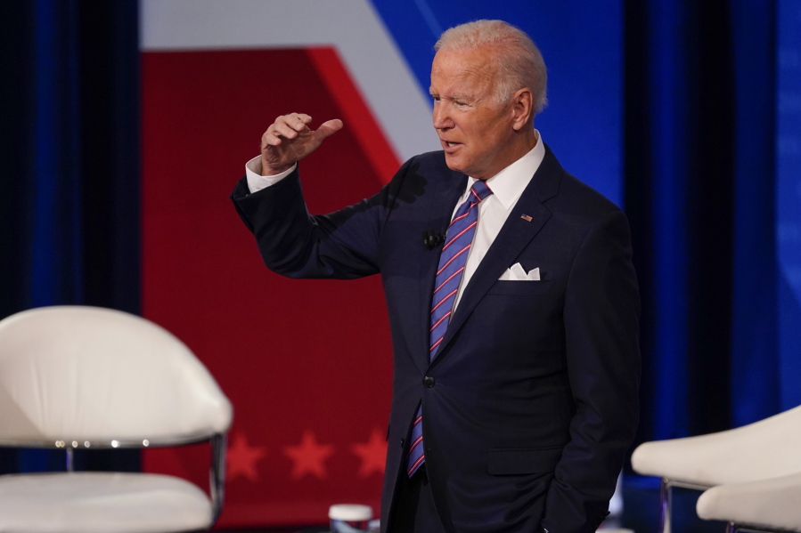 President Joe Biden participates in a CNN town hall at the Baltimore Center Stage Pearlstone Theater, Thursday, Oct. 21, 2021, in Baltimore.