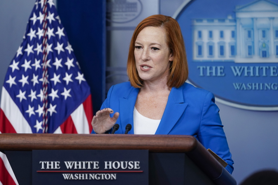 White House press secretary Jen Psaki speaks during the daily briefing at the White House in Washington, Tuesday, Oct. 26, 2021.