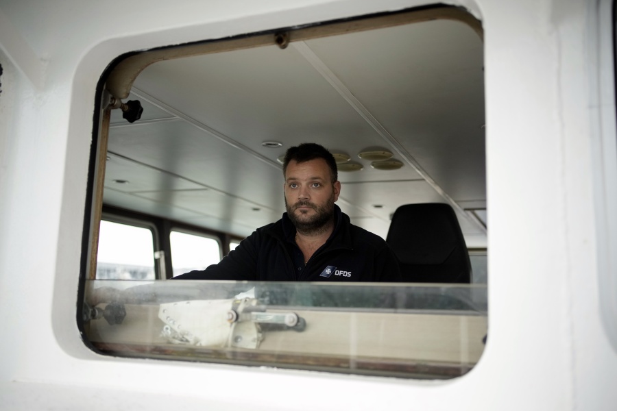 Pierre Yves Dachicourt, a French fisherman poses during a interview on his boat at the port of Boulogne-sur-Mer, northern France, Friday, Oct. 15, 2021. France wants more fishing licenses from London, but the UK is holding back. Britain's Brexit minister accused the EU of wishing failure on its former member and of badmouthing the U.K. as a country that can't be trusted.