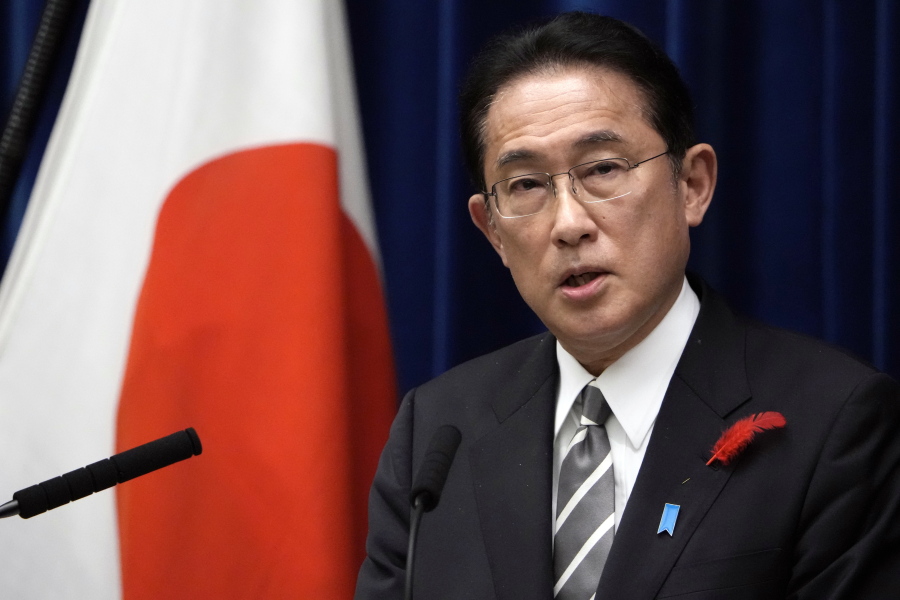 Japanese Prime Minister Fumio Kishida speaks during a news conference at the prime minister's official residence Thursday, Oct. 14, 2021, in Tokyo. Kishida dissolved the lower house of parliament Thursday, paving the way for elections Oct. 31 that will be Japan's first of the pandemic.
