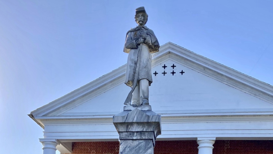 This Oct. 19, 2021, photo shows a Confederate monument in front a county courthouse in Nottoway County, Va. Voters will cast ballots in a November referendum on whether to relocate this monument to Confederate soldiers that has stood in front of the county courthouse since 1893. It is a few miles from Fort Pickett.