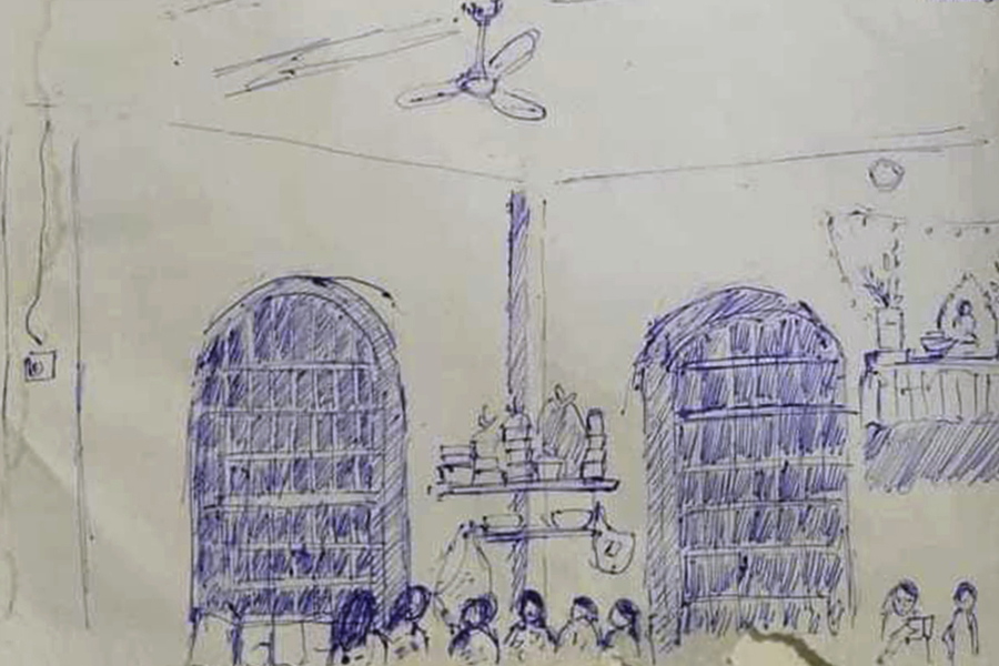 This illustration provided by a former prisoner in 2021 shows a group of fellow female prisoners in Insein prison in Yangon, Myanmar. One woman detained at Insein said COVID-19 killed her cellmate. "I was infected. The whole dorm was infected. Everyone lost their sense of smell," she says.